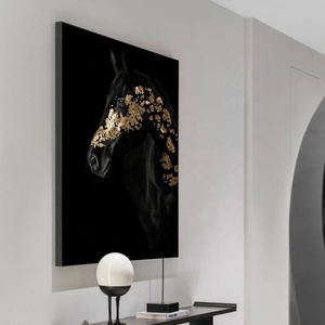 Arte Murale Moderna di Lusso con <span class=keywords><strong>Cavallo</strong></span> in Foglia d'Oro Lucida, Decorazione per la Casa con Animali, Poster su Tela con Cornice, <span class=keywords><strong>Foto</strong></span> Stampata - Product Image 2