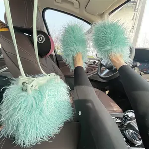 Purse Sets Latest Faux Fur Bucket Bags Shoes Matching Set Famous Brand Luxury Bags Designer Purse and Slides Sets Women Han Bags