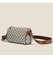 Sac bandoulière cylindrique vintage pour femme, imprimé unique, mini-sac baril léger en cuir PU avec large sangle réglable