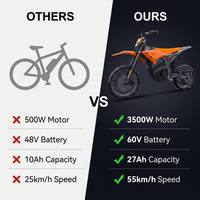 Moto tout-terrain électrique haute puissance 3500W, 60V27AH, vitesse maximale de 55 km/h, autonomie de 80-100 km, moto tout-terrain électrique Sur Ron