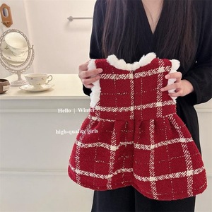 Child Star Girls' Plaid Vest Dress <b>Red</b> A-Line <b>Bow</b>-Knot Cotton Autumn Winter Dress - Product Image 2