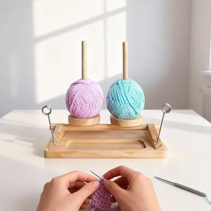 Wooden yarn <b>rack</b>, double-axis <b>rotatable</b> desktop knitting tool <b>storage</b> tray, solid wood yarn ball <b>rack</b> - Product Image 1