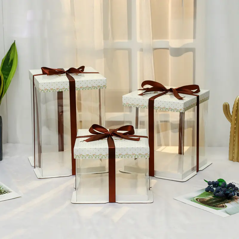 Square Tall Transparent Cake Box Pet Pvc Wedding Birthday Party Gift Box Packaging Boxes