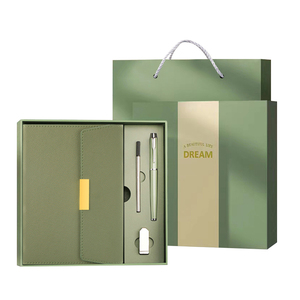 Cao cấp tùy chỉnh da Bìa kinh doanh Hộp quà tặng túi từ máy tính xách tay với Refill và USB Flash Drive Set - Product Image 1