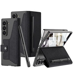Gaine armure antichoc Litchi Texture Flip cuir étui de téléphone portable avec fentes pour stylo pour Samsung Galaxy <span class=keywords><strong>ZFold</strong></span> 6 <span class=keywords><strong>ZFold</strong></span> 5 - Product Image 6