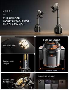 <span class=keywords><strong>Support</strong></span> de téléphone rotatif à 360° LISEN, <span class=keywords><strong>support</strong></span> universel réglable pour smartphone, pour porte-gobelet de voiture, console, navigation, kit mains libres - Product Image 6