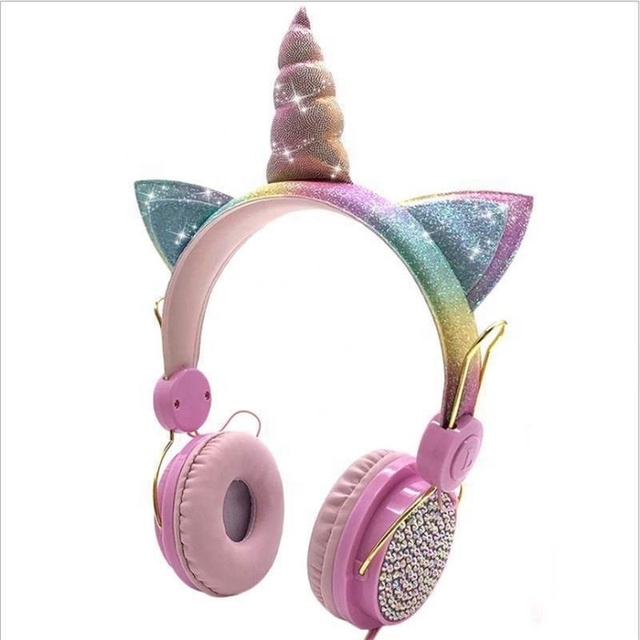 Cute Unicorn Cat Ear Wired Headset for Kids Wheat Cartoon Design 3.5mm Interface JL Chipset Type-C Earphones Headphones