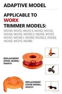 WA0010 WA0004 Lot de 4 bobines de rechange pour tête de coupe, fil nylon 1,6 mm 10FT/3,05M pour tondeuse Worx WG151 WG163 WG170 - Product Image 4