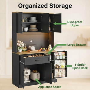 Meuble <span class=keywords><strong>de</strong></span> rangement <span class=keywords><strong>de</strong></span> cuisine, buffet, armoire <span class=keywords><strong>de</strong></span> rangement, meuble <span class=keywords><strong>de</strong></span> cuisine avec multiprise, éclairage <span class=keywords><strong>LED</strong></span> et étagère à épices - Product Image 5