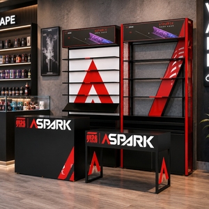 Tobacco Shop Display Stand Set <b>Metal</b> Display Table with <b>Lockable</b> Back Wall <b>Cabinet</b> & Shelves for Cigarette Retail Store Rack - Product Image 1