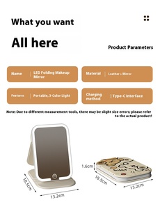 Xách tay thông minh Led trang điểm Vanity gương kính vuông với điền ánh sáng ba màu gấp cho máy tính để bàn ký túc xá hoặc sử dụng nhà - Product Image 4