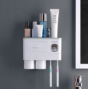Dispensador automático de pasta de dientes con soporte para cepillos de dientes y vaso magnético de plástico para limpieza dental familiar - Product Image 3