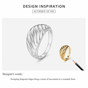 แหวนทรงโดมลายริ้ว สแตนเลสสตีล ชุบทอง 14K ด้วยระบบสุญญากาศ เครื่องประดับสีทอง - Product Image 5