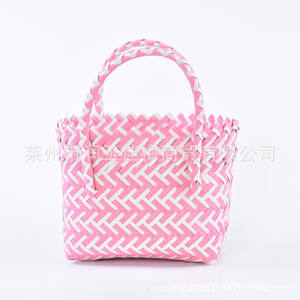 Woven PP <b>Plastic</b> Storage <b>Basket</b> Rectangle Handmade Children's Bag Single Tier Green Zigzag Pattern - Product Image 5