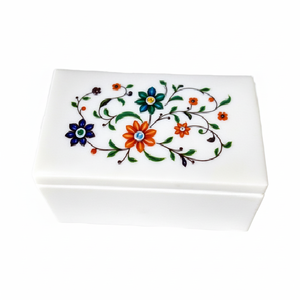 Boîte décorative en pierre précieuse pour coiffeuse, boîte à bijoux rectangulaire en marbre blanc - Product Image 1