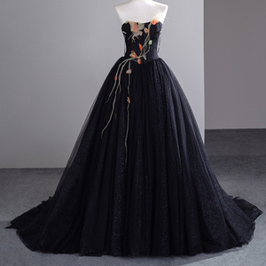 Jancember SFY87 Glitter Black Tulle Fabric Sweetheart Vestidos de fiesta de noche para mujer - Product Image 1