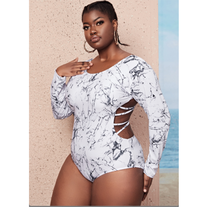 2022 New Design DAMO Plus Size Women Long Sleeve Back Hollow Out Sexy Swimsuits White Girls Sauna Wear Bathing Suit
