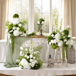 Venta al por Mayor de Decoración Floral Realista para el Pasillo de Boda, <span class=keywords><strong>Ramo</strong></span> de <span class=keywords><strong>Flores</strong></span> Artificiales Verdes y Blancas de 70 cm - Product Image 2