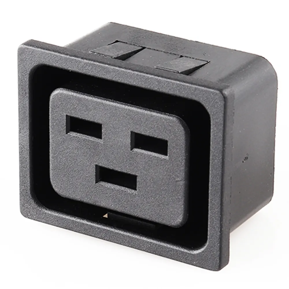 EU C19 Socket AC Power Socket Environmental Protection Flame Retardant LZ-19-2-1.5 Snap-in Type 1.5 16A Extension Socket Black