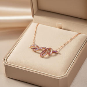 Nouveaux produits : Collier de la série Courbes, bijoux faits main en or rose massif 18 carats avec pendentif diamant naturel et saphir rose - Product Image 2