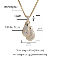 Pendentif de boxe tendance avec zircone incrustée de cuivre, collier de bijoux hip-hop streetwear