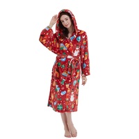 Vente en gros Peignoir imprimé avec logo personnalisé pour hôtel et maison Pyjamas pour femmes Vêtements de nuit en molleton flanelle corail Peignoir à capuche surdimensionné