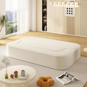 Modern 2-in-1 Foldable <b>Sofa</b> 2 Soft Pillows Comfortable Corduroy <b>Floor</b> Folding <b>Sofa</b> Bed for Living Room, Bedroom - Product Image 4