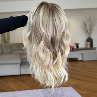 Perruque Lace Front Pré-Plucked avec Ligne de Cheveux Naturelle, Blond Platine Balayage, Cheveux Humains Vierges, Baby Hair, Nœuds Invisibles, Double Drawn