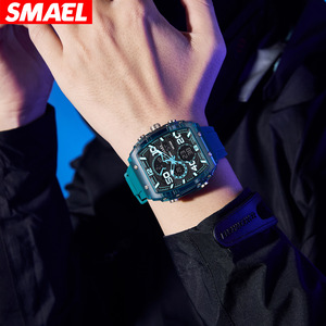 SMAEL 블랙 골드 와인 배럴 다기능 스포츠 8109 전자 시계 포인터 5BAR 방수 LED 발광 알람 시계 - Product Image 2