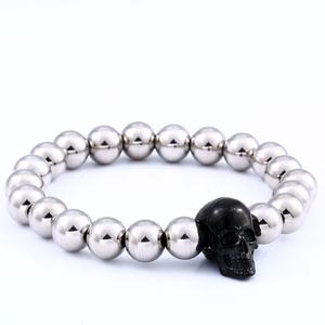 Edgy Punk Gold Skull Elastic <b>Beaded</b> <b>Bracelet</b> for <b>Men</b> Tactical 316L Stainless Steel Hypoallergenic Unisex Fashion Jewelry - Product Image 2