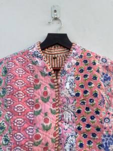 Chaqueta Bohemia acolchada de algodón 100%, diseño Reversible hecho a mano, retazos blancos, rayas estampadas, botón de soporte, bolsillos delanteros abiertos para - Product Image 6