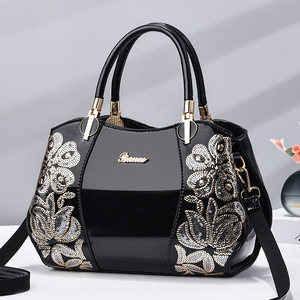 Sac messager grande capacité brodé pour femme en cuir PU verni brillant – Vente en gros directe usine - Product Image 1