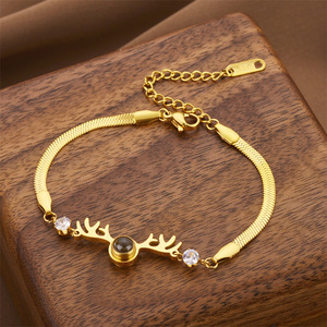 Best-seller transfrontalier - Bracelet en acier titane avec projection « Je t'aime » en 100 langues, chaîne en os de serpent pour femmes, bijoux - Product Image 1