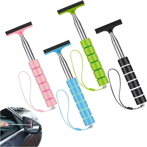 Herramientas de limpieza de cristales de coche de acero inoxidable al por mayor: mango para espejo retrovisor de coche con cepillo y espátula - Product Image 1