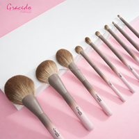 Ensemble de 9 pinceaux de maquillage professionnels rose dégradé à marque privée, avec logo personnalisé, poils en nylon de qualité supérieure, idéal pour les voyages