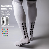 Chaussettes de football antidérapantes tricotées montantes personnalisées pour hommes et jeunes avec revers