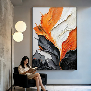 Hand Painted Oil Painting Orange Textured Mural Modern Abstract Art For Living Room Sofa Background <b>Wall</b> Decor With Metal <b>Frame</b> - Product Image 3