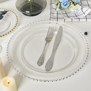 Set di Piatti di Lusso in Vetro Trasparente con Perline, 8 10 13 Pollici, Bordo Argento o Oro per Cucina, Hotel o Cene di Matrimonio - Product Image 6