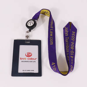 Hals Lanyard Badge Haspel Houder Pu Lederen Kaarthouder Geweven Jacquard Sleutelhanger Lanyard - Product Image 1