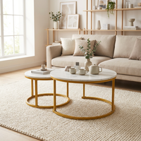 Table basse ronde avec structure en acier inoxydable et plateau en MDF, design moderne pour salon et chambre, meubles de maison