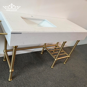 Goldtop Modern Stand Pure White Artificial Marble Countertop Vanity Tops for Project Villa Hotel With Metal Support Bracket - Product Image 3