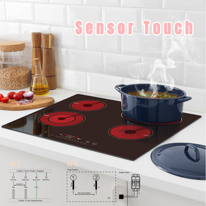 Table de cuisson électrique radiant 6000W avec commande tactile, plaque de cuisson électrique 24 pouces 4 brûleurs, plaque de cuisson en céramique encastrable - Product Image 5