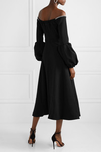 Mode Solide Noir à épaules dénudées <span class=keywords><strong>Embelli</strong></span> Crêpe Robe Midi Femme Dames Longue Robe Décontractée - Product Image 3