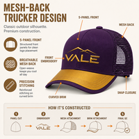 Casquettes Trucker 5 Panneaux Personnalisables avec Logo, Dos en Maille, Réglables, Broderie 3D, 100% Coton pour Hommes et Femmes, Randonnée Désertique, Extérieur, Streetwear