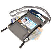 Pochette de voyage OEM pour le cou, portefeuille bandoulière pour passeport, sac organisateur de documents antivol en nylon avec fenêtre transparente pour documents de voyage