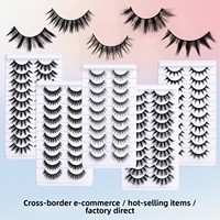 Lot de 10 paires de faux cils en vison synthétique, style européen et américain, tige noire, 3D, épais, naturels, effet démoniaque, allongeants, pour l'exportation