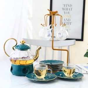 Nordic Flower Tea Cup <b>Set</b> British Ceramic Glass Flower Tea <b>Set</b> Candle Teapot With Filter Afternoon Tea <b>Set</b> - Product Image 1
