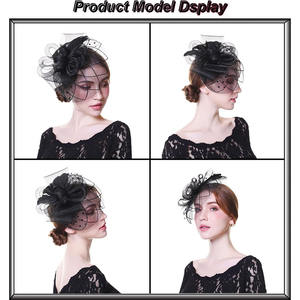 HZO-23020 <strong>Fascinators</strong> Hats Veil Mesh Feather <strong>Headband</strong> Tea Party Hat for Women for Wedding Cocktail Party, Black and <strong>White</strong> - Product Image 2