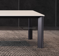 Grande table de salle à manger d'extérieur, chaises de salle à manger de luxe, 12 places, piédestal en céramique, rectangulaire, pieds en acier inoxydable modernes, hôtel