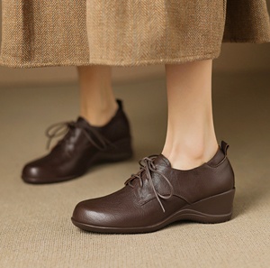 Leather belt buckle single layer sheepskin shoes <b>pointed</b> <b>toe</b> solid color leather shoes Mid Calf - Product Image 4